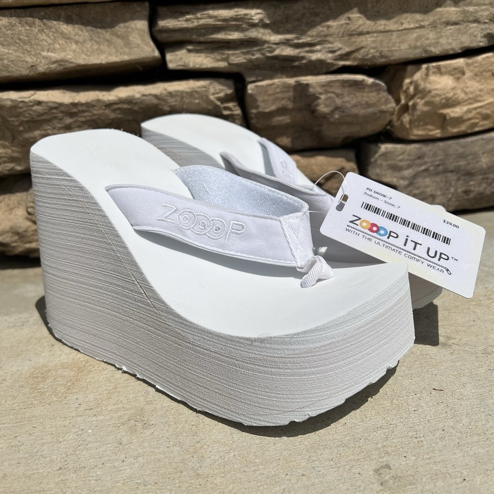 ZOOOP Sandals Women Size 6 Platform Flip Flop White Early 2000s Y2K NEW